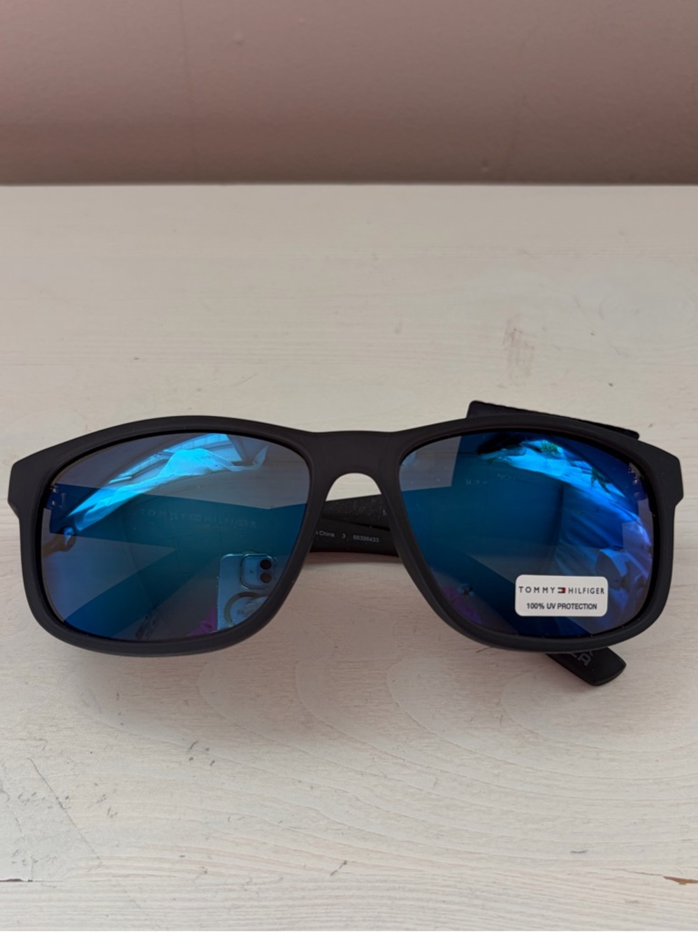 Tommy Hilfiger Matte Black Sunglasses - Blue Mirror Lens MP OM492